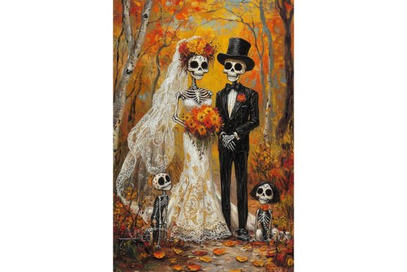 Colorful Skeleton Wedding Forest Art: A Design Asset
