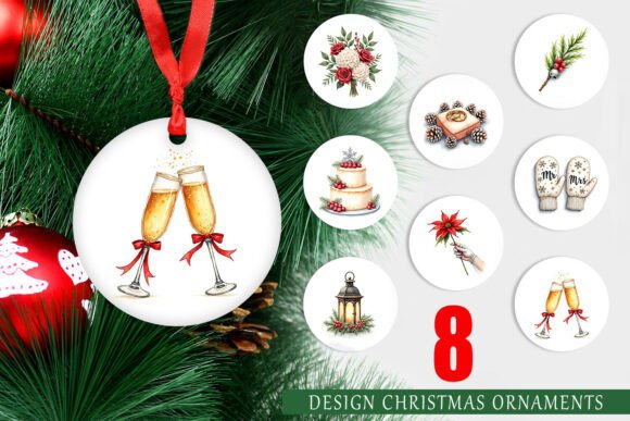 Elegant Christmas Wedding Ornament PNG Set for Designers