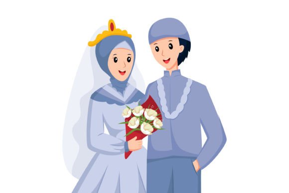 Elegant Wedding Couple with Flower Illustration for Design