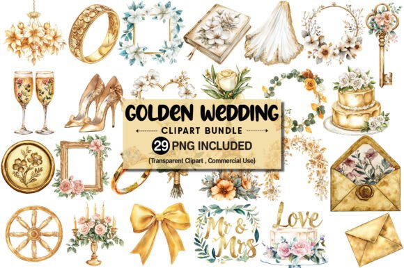 Elevate Your Designs with Golden Wedding Decor Clipart